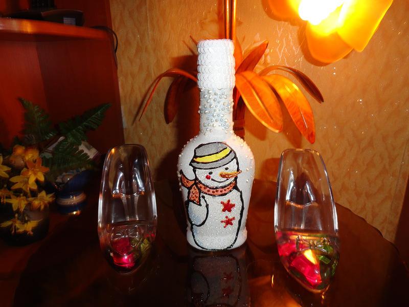 Бутылка «Снеговики». Morskay10