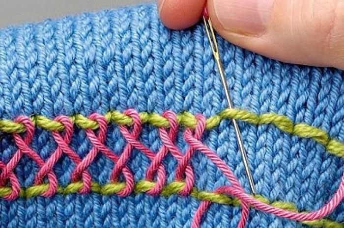Вышивка на вязаном полотне - схемы разных швов