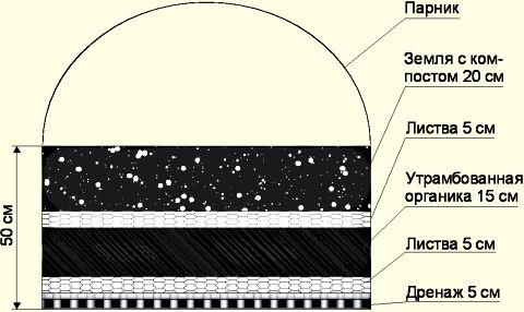 Схема теплой грядки-парника Схема теплой грядки-парника