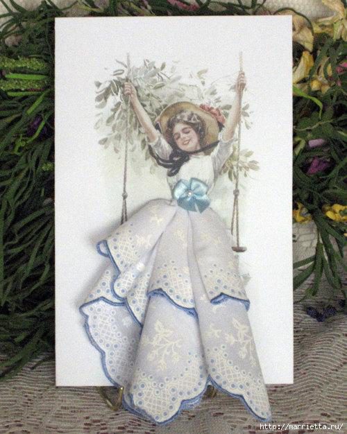 Винтажные открытки с дамами в юбках из носовых платков (33) (500x626, 226Kb)