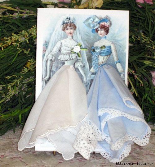 Винтажные открытки с дамами в юбках из носовых платков (2) (500x537, 169Kb)