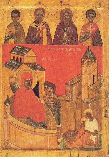 Рождество Богоматери с избранными святыми. Новгород. Конец XIV - начало XV вв. Третьяковская галерея, Москва Рождество Богоматери с избранными святыми. Новгород. Конец XIV - начало XV вв. Третьяковская галерея, Москва