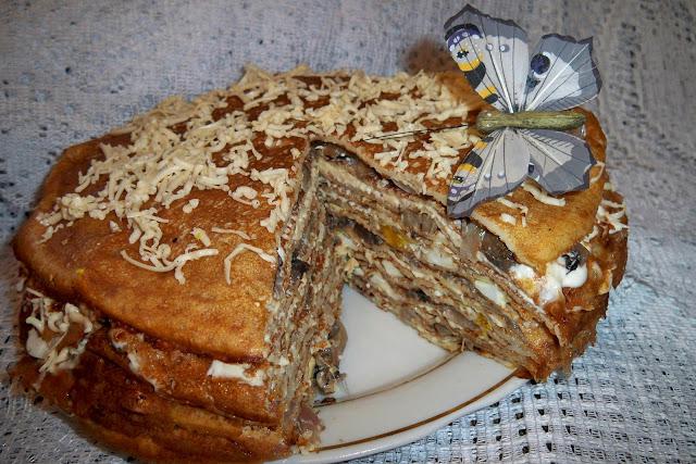 Блинный торт с грибами - оригинально и сытно!