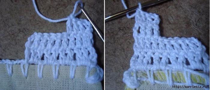 Петушки на полотенце и салфетках. Обвязка крючком (6) (700x299, 167Kb)