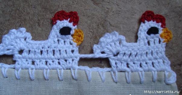 Петушки на полотенце и салфетках. Обвязка крючком (5) (603x316, 137Kb)