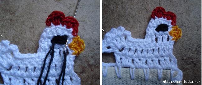 Петушки на полотенце и салфетках. Обвязка крючком (2) (649x274, 151Kb)