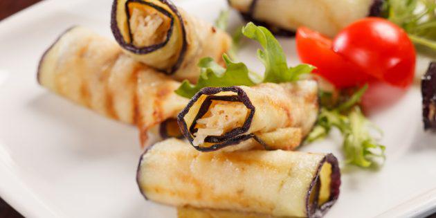 Баклажановые рулетики с сыром, чесноком и грецким орехом