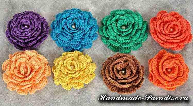 Вязаный коврик из розочек крючком