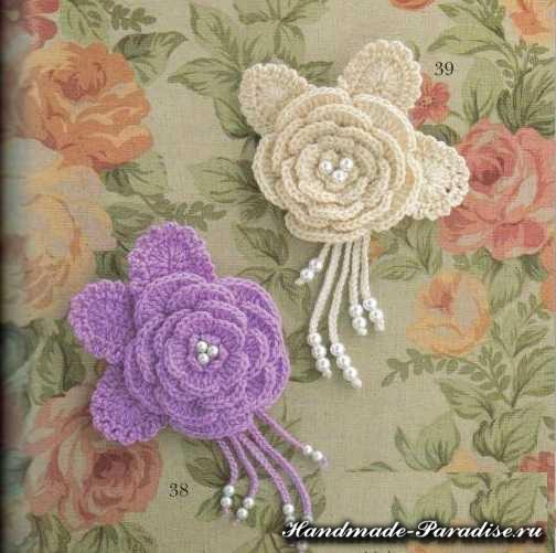 Вязаный коврик из розочек (15)